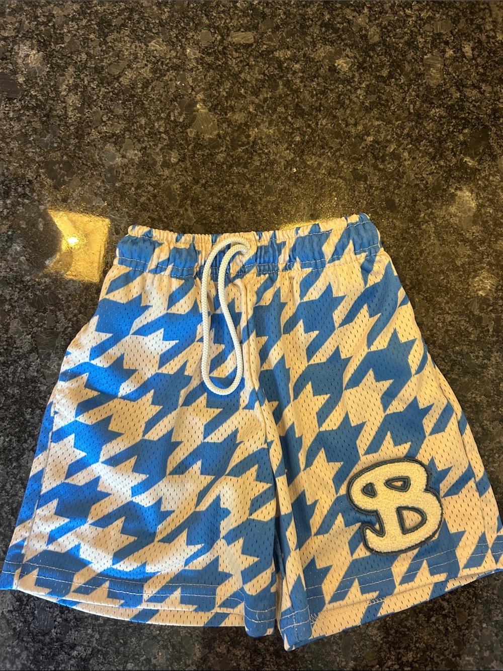 Bucket Squad Blue & White Houndstooth Kids Athletic Shorts